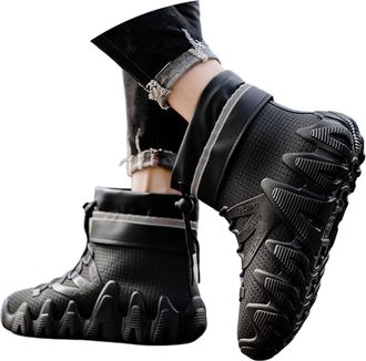 Generic 2026 Men Mens Winter Boots Slip Insulated Mid Calf for Yard/Mucker Combat Durable Block Heel Rainy Days Dog Walking Western Cowboy Pull On (4) Black