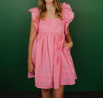 Merci Emily Flutter Sleeve Mini Dress In Pink