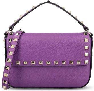 Valentino Tassen, Dames, Paars, ONE Size, Leer, Roman Stud Leren Schoudertas