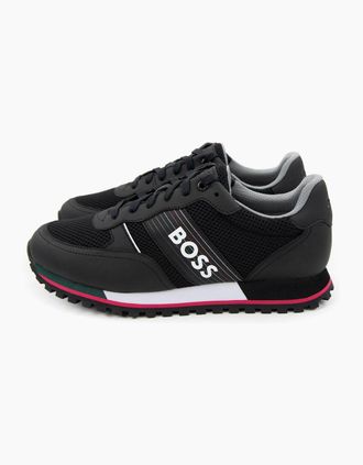 HUGO BOSS Mens Hugo Boss Parkour Seasonal Logo Stripe Trainers Charcoal 016 - Black - Size: 12