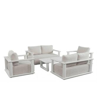 Kerama Conjunto de jard&iacute;n 6 plazas de aluminio blanco y cojines beige