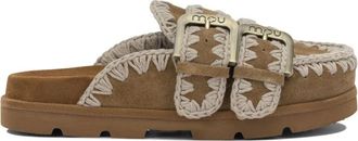 Mou Buckle Slide - Dames - Slip ons - Bruin - 37 EU - Katoen - Schoenen