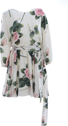 Dolce & Gabbana Womens Women Flowers Mid-length dress - White Silk - Size IT 38 (Womens)