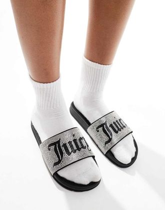 Juicy Couture Sliders nere con strass-Nero
