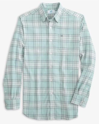 Southern Tide Mens Flannel Reddick Plaid Sportshirt In Summer Aqua