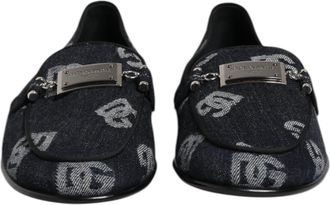 Dolce & Gabbana Blue Logo Cotton Loafers Formal Dress Mens Shoes