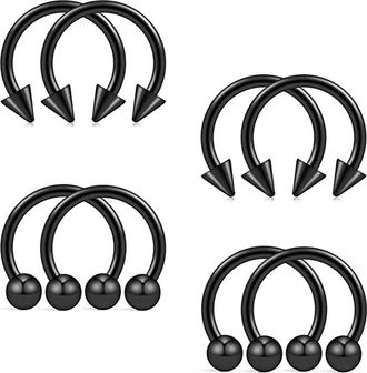 Generic 8Pcs Surgical Steel Ball&Amp;Spike Horseshoe Nose Septum Piercing Ring Black Set Ball Cone Lovely and Attractive