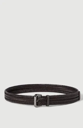 Brunello Cucinelli Stretch braided leather belt with shiny loop in Rust Brown at Nordstrom, Size X-Small