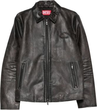 Diesel Jassen, Heren, Zwart, XL, Leer, L-Amar-Wrd Leren Jas
