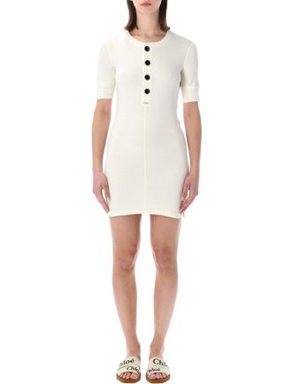Chlo&eacute; White Round Neck Mini Dress