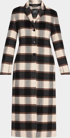 Theory Plaid Virgin Wool-Blend Long Coat
