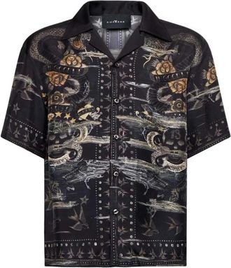 John Richmond Overhemd met korte mouwen en decoratieve print - Heren - Korte mouwen Overhemden - Zwart - L - Overhemden