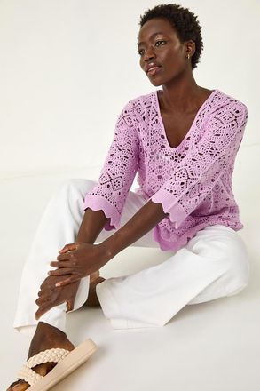 Roman Crochet Scallop Edge Knit Tunic