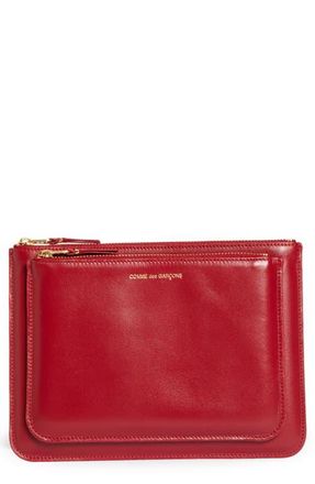 Comme Des Garçons Outside Pocket Leather Zip Pouch in Red at Nordstrom