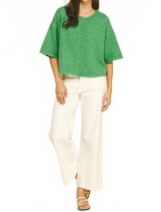 Pinch Design Abby Button Down Short Sleeve Sweater In Green