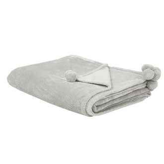 Beliani Manta De Poli&eacute;ster Suave Gris Claro 200 X 220 Cm Con Pompones Saitler