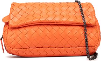 Bottega Veneta Pre-owned Womens Mini Nappa Intrecciato Expandable Chain Flap Crossbody - Orange Leather - One Size