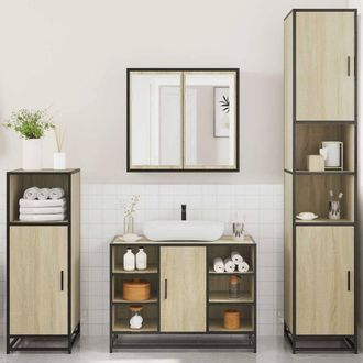 Berkfield Home Durable 4&not;Piece Bathroom Furniture Set&not;Sonoma Oak Engineered Wood in Light Brown