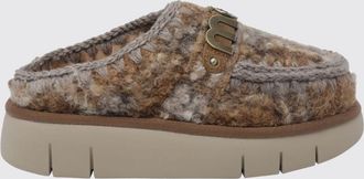 Mou Mules Bounce in shearling con cuciture a vista e logo metallico
