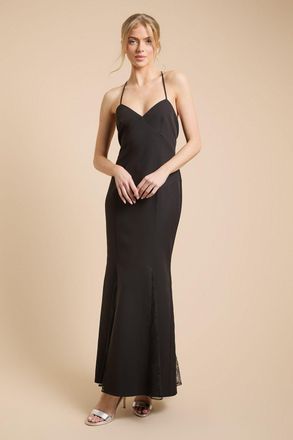 Oasis Womens Lace Godet Crepe Maxi Dress - Black - Size 18 UK