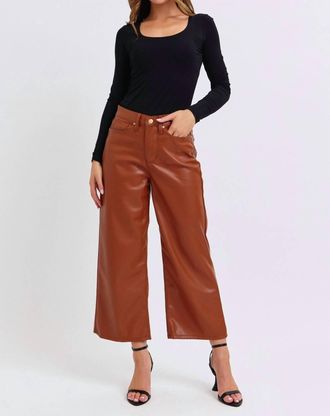 Judy Blue Faux Leather Crop Wide Pants In Camel