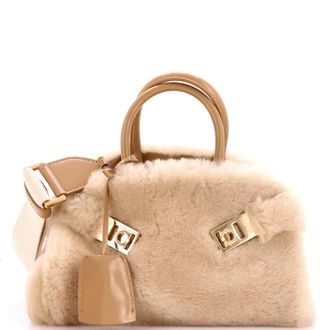 Ferragamo Hug Top Handle Bag Shearling XS