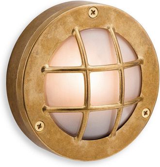 Netlighting Nautic 1 Light Outdoor Wall Flush Light Brass Frosted Glass IP64 G9
