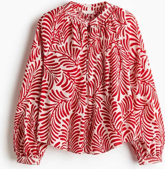 H&M Bluse mit Stehkragen - Weiss/Rot Gemustert
