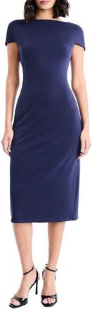 Maggy London Cap Sleeve Midi Sheath Dress in Evening Blue at Nordstrom, Size 16