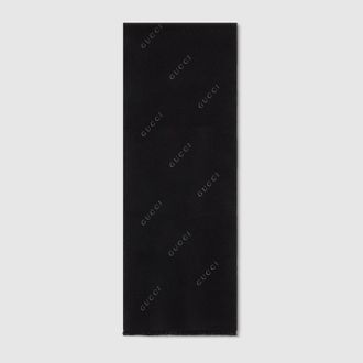Gucci Wool Silk Jacquard Scarf, Black