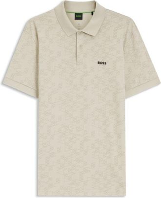 BOSS Cotton-piqu&eacute; polo shirt with all-over print