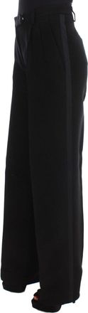 Ermanno Scervino Womens Black Striped Cotton Blend Wide Legs Pants
