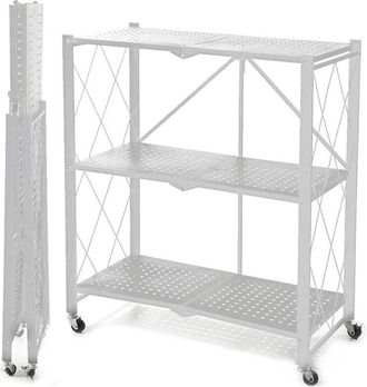 Trade Shop Trade Shop - Librer&iacute;a Plegable Multiusos Con 3 Ruedas De Estantes En Acero Pintado Blanco