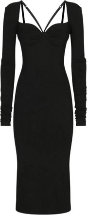 Dolce & Gabbana Jersey Milano Rib Kuitlange Jurk - Dames - Casual kleedjes - Zwart - L - Kleedjes
