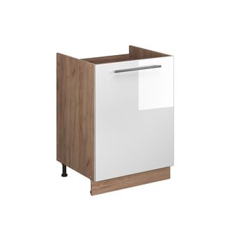 Vicco Mueble Bajo Para Fregadero Fame-line, Blanco Alto Brillo/roble Dorado, 60 Cm, Vicco