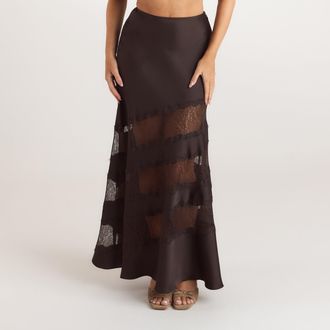 Lounge Lace Trim Maxi-rok - Chocolade - 40