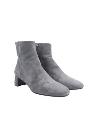 Prada Grey Suede Plaque Heel Ankle Boots Size 38.5