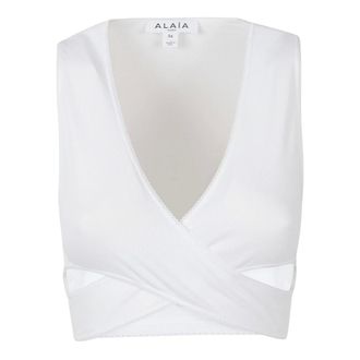 Alaia Ribbed Jersey Wikkel Top - Dames - Tops - Wit - Maat: S Jersey