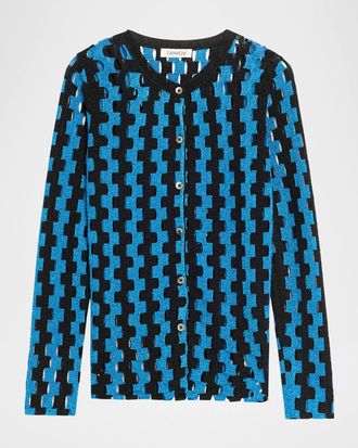 Zankov Bowery Metallic Open-Knit Crewneck Cardigan