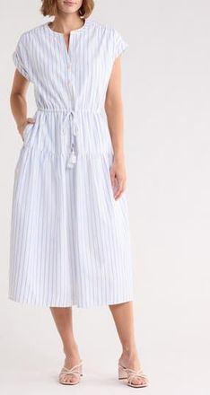 C&C California Blake Button Front Striped Poplin Dress in Blue/White Stripe at Nordstrom Rack, Size X-Large