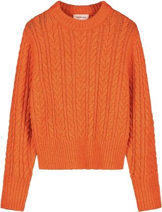 Fab By Fabienne Chapot Kabeltrui - Dames - Ronde hals truien - Oranje - M - Wol - Truien & Vesten