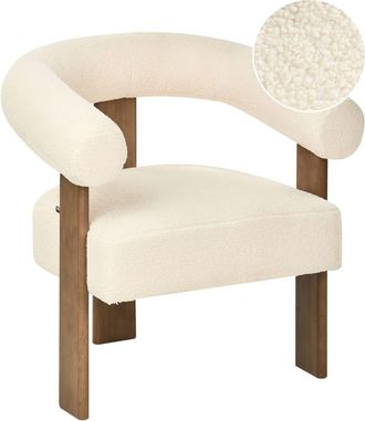 Beliani Sill&oacute;n Boucl&eacute; Blanco crema Marr&oacute;n oscuro