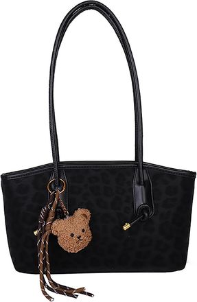 Generic PU Crossbody Bag Leopard Print Handbags Casual Commuter Bag Large Woven Shopping Bag for Women Travel Work