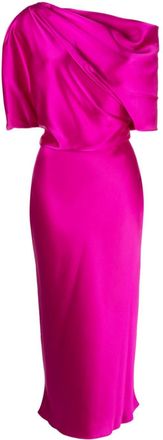 Amsale off-shoulder draped midi dress - women - Polyester - 14 - Purple