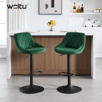 Woltu Sgabelli bar, Set di 2 Sgabelli da Bar in Velluto Sgabelli Alti Cucina con Schienale, Sedie da Bar Regolabile e Girevole, Verde Scuro