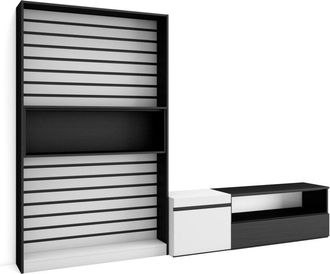 Skraut Home Mobile Soggiorno tv, Parete Attrezzata Soggiorno, 260x186x35cm, Per tv fino a 65, Set di mobili, Stile moderno, Bianco e nero - Skraut Home