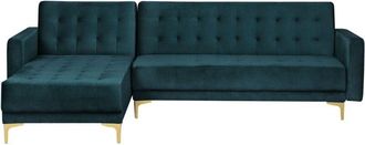 Beliani Modular Right Hand L-Shaped Corner Sofa Bed Teal Velvet Tufted Aberdeen