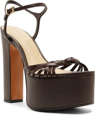 Schutz Tara Platform Ankle Strap Sandal in Chestnut Brown at Nordstrom, Size 10.5