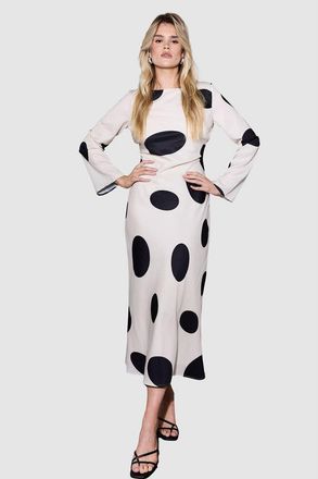 Warehouse Polka Dot Scoop Back Maxi Dress in Ivory at Nordstrom, Size 4