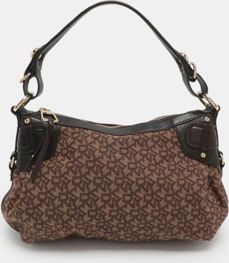 DKNY Dkny Brown Signature Canvas And Leather Hobo